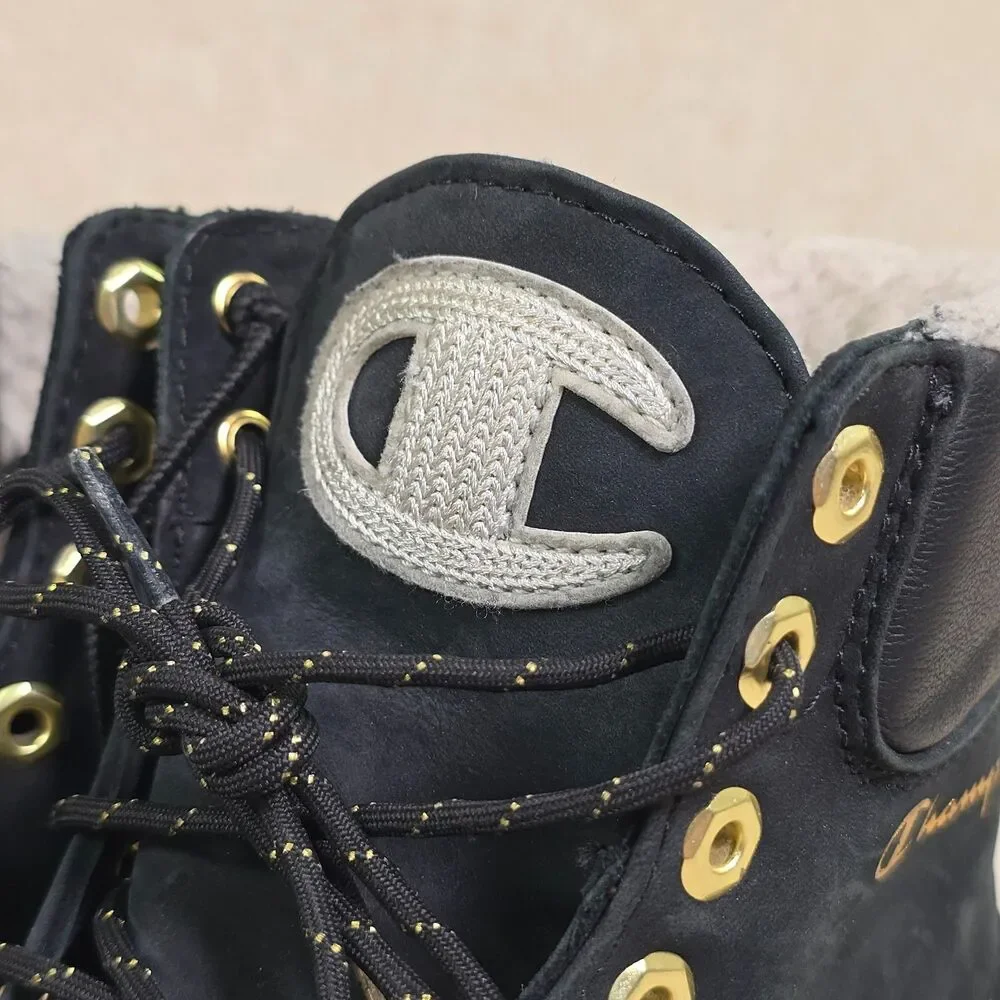 Timberland xChampion Collab Boots Black Gold 6” Shearling Streetwear 8M